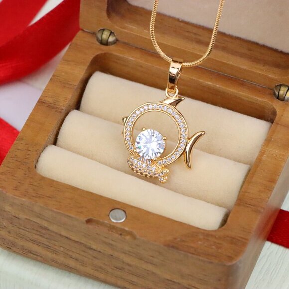 "Rose Gold Pisces Pendant with CZ Accents in Zodiac Fish Design, XPPT1550 - Picture 3 of 10